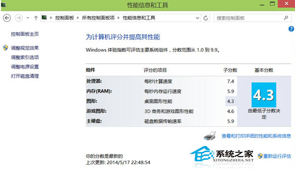 快速找回Win8/Win8.1中消失了的系统评分